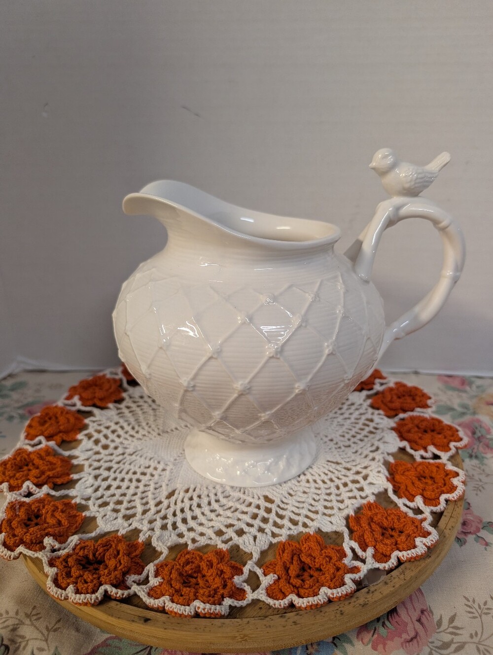 Grace's Teaware White Porcelain Lattice & Bird Large Pitcher Jug